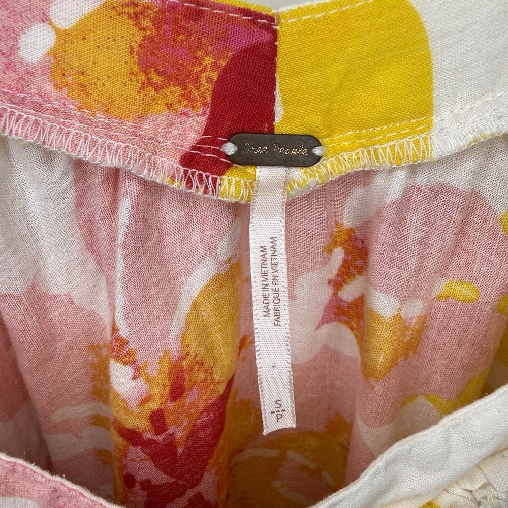 Free People Moonshine Midi Dress Floral Linen Blend Boho Yellow Pink White Small - Picture 9 of 14